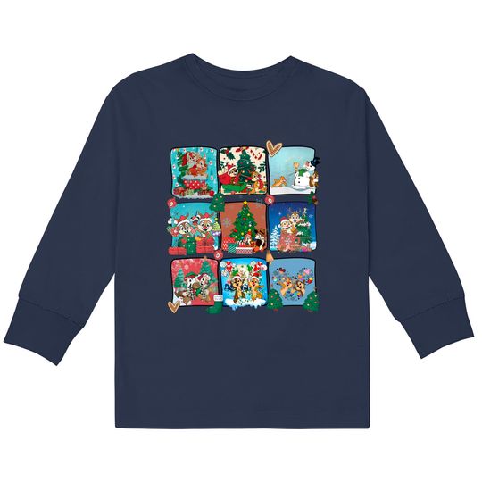 Chip & Dale Christmas Kids Long Sleeve T-Shirts, Disney Couples Kids Long Sleeve T-Shirts, Disney Trip Kids Long Sleeve T-Shirts