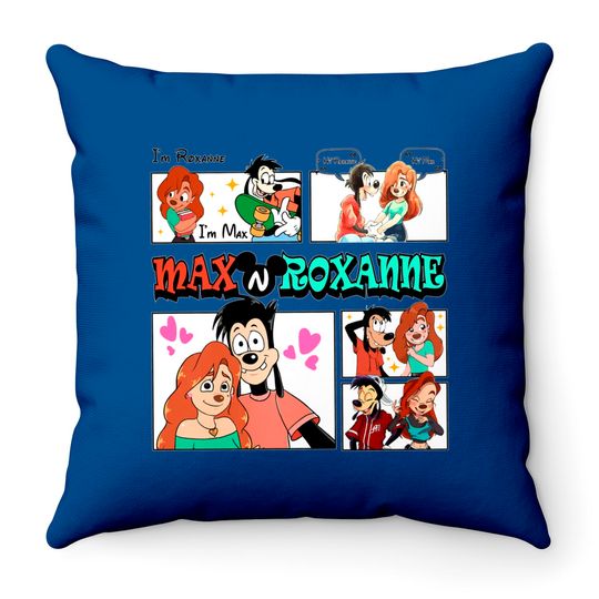Comfort Colors Max and Roxanne Valentine Throw Pillows, Disney A Goofy Movie Couple