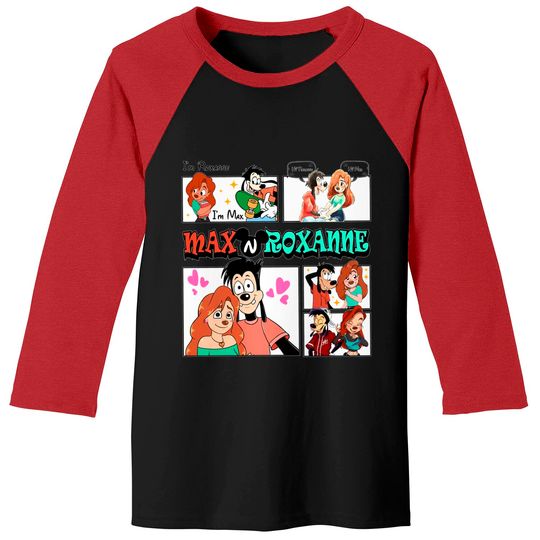 Comfort Colors Max and Roxanne Valentine Baseball Tees, Disney A Goofy Movie Couple