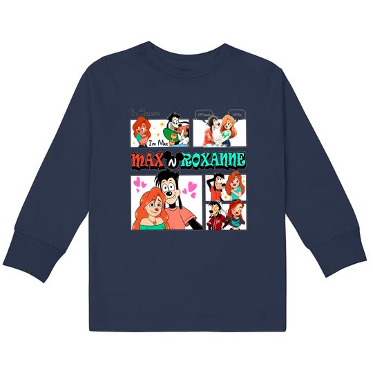 Comfort Colors Max and Roxanne Valentine Kids Long Sleeve Kids Long Sleeve T-Kids Long Sleeve T-Shirts, Disney A Goofy Movie Couple