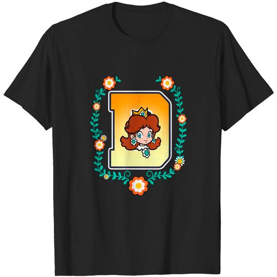 Super Mario Princess Daisy University Letter Portrait Logo T-Shirt T-Shirts