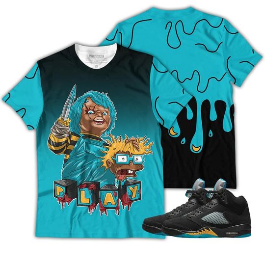 Chucky Kills Sneaker Shirt Match 2023 Retro Aqua 5s Tee, Jordan 5