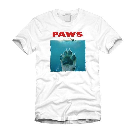 Paws - Jaws Dog Puppy Jaws Mashup Shirt Parody Cool White T-Shirt