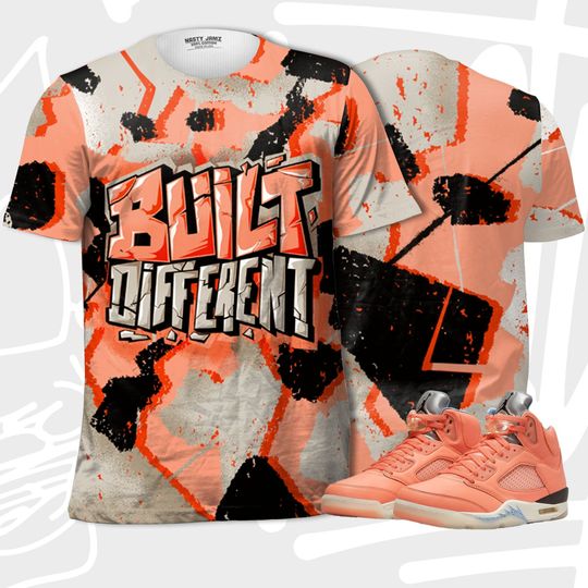 Built Different 3D Broken match Jordan 5 DJ Khaled Crimson Bliss 3D Printed T Shirt sneaker, 3D All-Over Printed, shirt match sneaker
