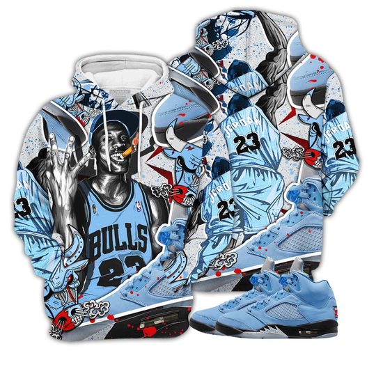 Bull 23 Jordan Unisex Sneaker Shirt Match Retro University Blue 5s Hoodie