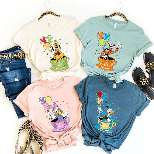 Mickey And Friends Shirt, Disney Teacup Shirt, Disney Character Shirt, Mickey Balloon Shirt
