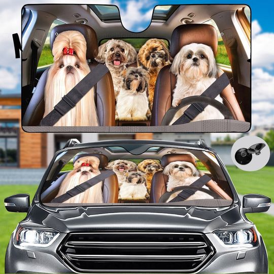 Shih Tzu Car Sunshade, Dog Car Decoration, Shih Tzu Gift, Auto Sun Shade, Gift For Dad
