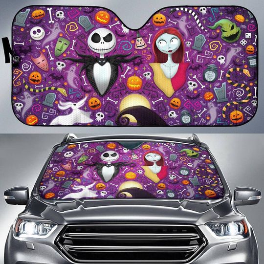 Disney Jack Skellington and Sally Nightmare Before Christmas Car Sunshade