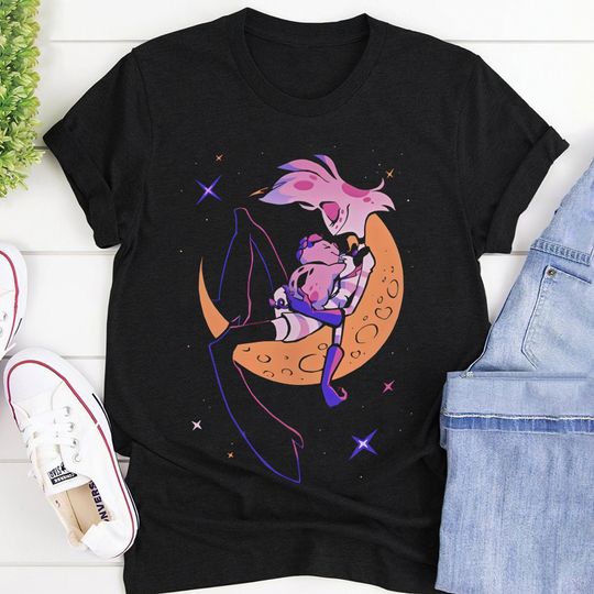 Chemise Angel's Moon Hazbin Hotel Shirt, Alastor, Angel Dust, Charlie Morningstar, Vaggie, Husk, Niffty