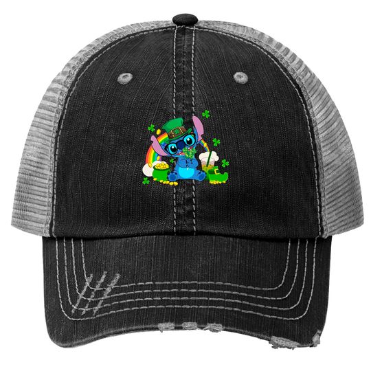Stitch St. Patrick's Day, Stitch Shenanigans Irish Shamrock Trucker Hats, Disney Happy Patrick's Day 2023 Trucker Hats