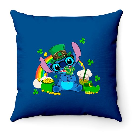 Stitch St. Patrick's Day, Stitch Shenanigans Irish Shamrock Throw Pillows, Disney Happy Patrick's Day 2023 Throw Pillows