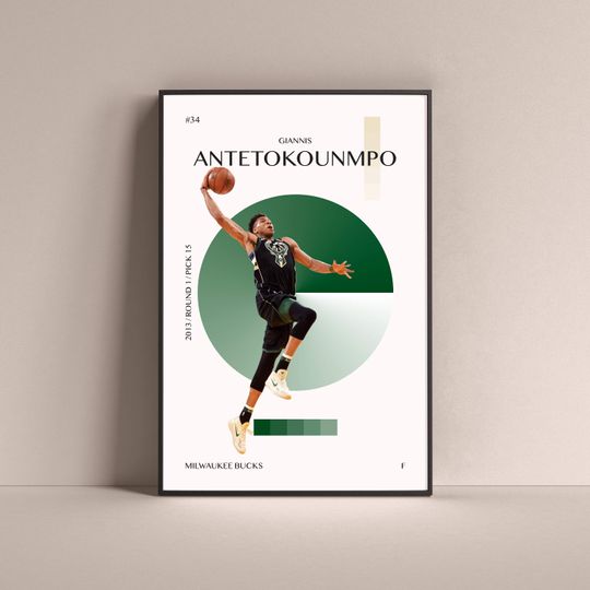 Giannis Antetoko Poster, Milwaukee Bucks Art Print Minimalist Basketball Wall Decor