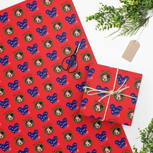 Disney Wrapping Paper, Christmas Wrapping Paper, Mickey Mouse, Red Wrapping Paper