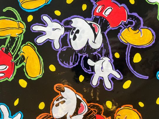 Vintage Gift Wrapping Paper - Disney Mickey Mouse Colorful 1990s Polka Dot Collage