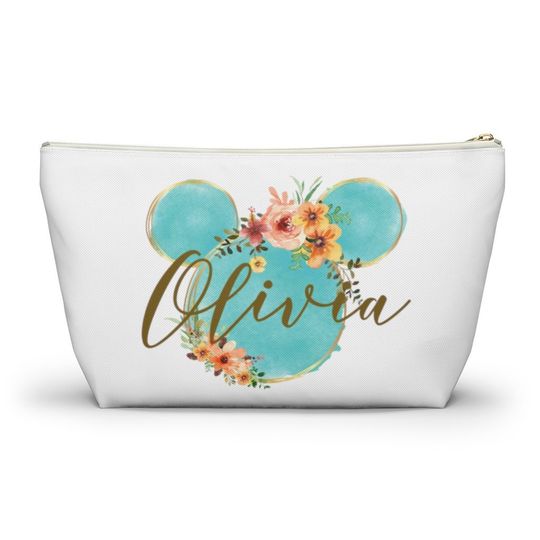 Personalised Ocean Blue Watercolour Accessory Pouch, Disney Cosmetic Bag