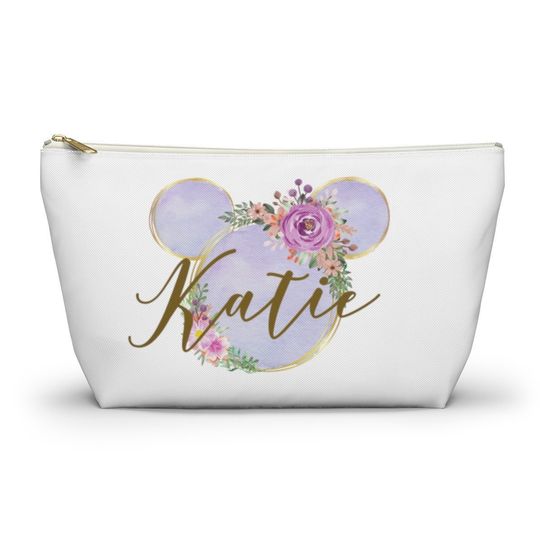 Personalised Purple Watercolour Accessory Bag, Disney Cosmetic Bag, Mickey Bag