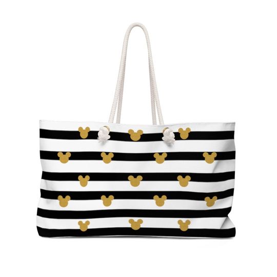 Mickey Black and Gold Weekender Bag, Mickey Stripe Bag, Disney Beach Bag, Mickey Pool Bag