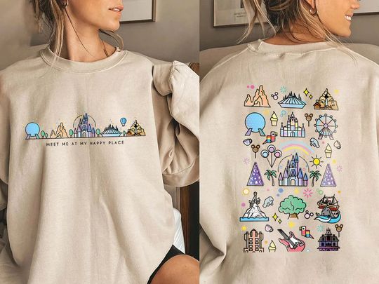 Vintage Disney Meet Me At My Happy Place 2 Side Sweatshirt, Vintage Disneyland Sweatshirt