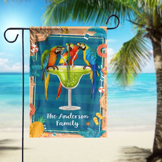 Parrots Drinking Margarita Flag, Summer Vacation