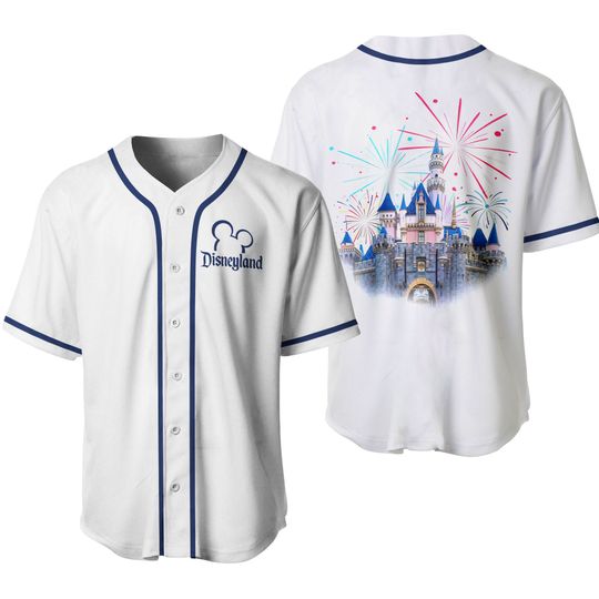 Disneyland Castle Fireworks White Navy Blue | Disney Baseball Jersey Personalized