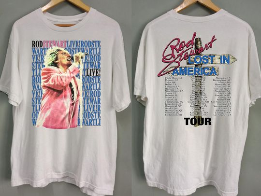 Rod Stewart Lost In America Tour 1989 T-Shirt, 80s Rod Stewart Tour T-Shirt
