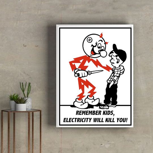Reddy Kilowatt Poster, Remember Kids Electricity Will Kill You