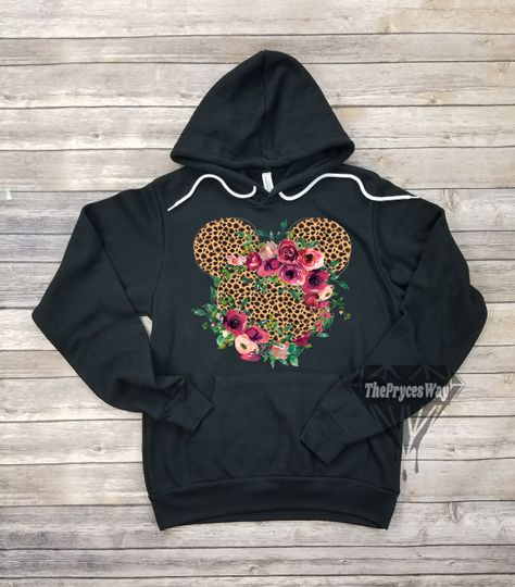 Floral Leopard Minnie Mouse Hoodie,Disney Christmas,Magic Kingdom,Minnie Mouse Hoodie