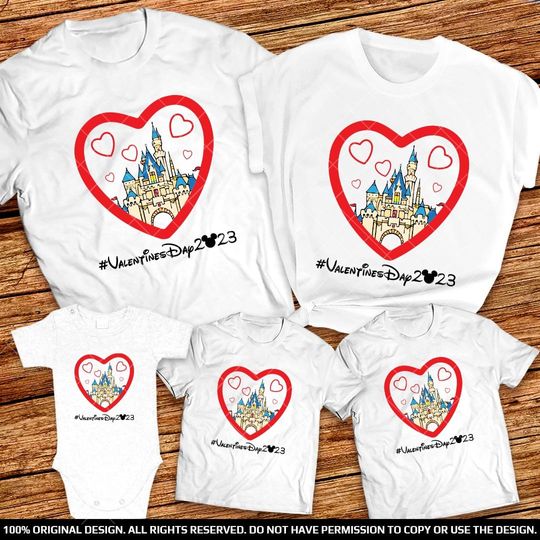 Valentines Day Hearts with Disney Castle Family Shirts, Disneyworld or Disneyland family shirts Vacation 2023