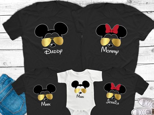 Discover Mickey and Minnie Gold Glasses Shirts, Disneyworld Gold Foil Shirts Mickey and Minnie Family shirts