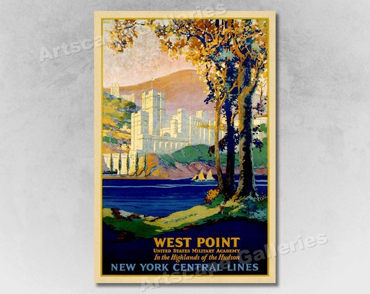 1920s West Point Military Academy Hudson Highlands Vintage Travel Poster