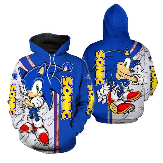 Sonic Hedgehog Navy Blue Yellow White Hoodie | Disney 3D Hoodie