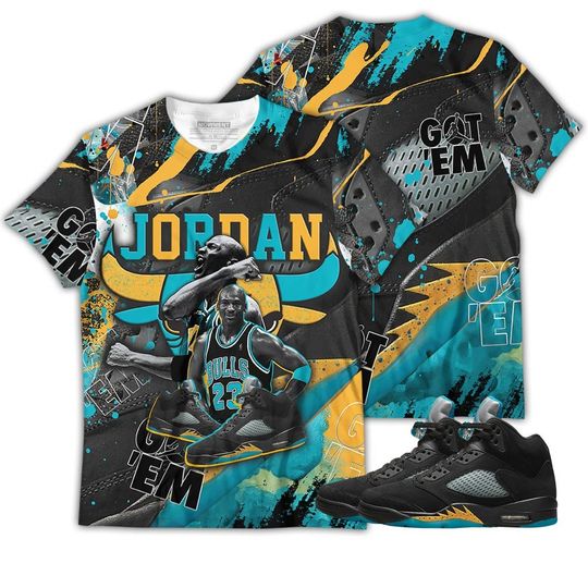 Got Em Bull Jordan Unisex Sneaker Shirt Match 2023 Retro Aqua 5s Tee, Jordan 5 Aqua 3D T-Shirt