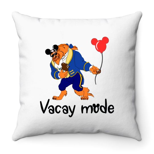 Funny Disney Beast Vacay Mode Throw Pillows, Beauty and the Beast Throw Pillows