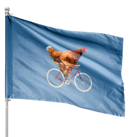 Discover Quirky Chicken Riding Bicycle House Flags