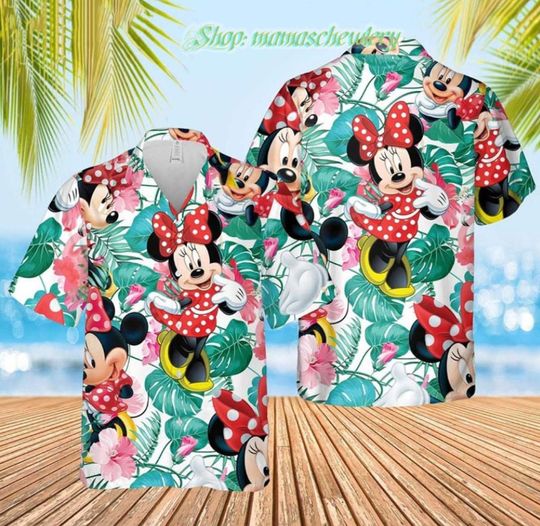 Cute Minnie Mouse Tropical Hibiscus Hawaiian Shirt