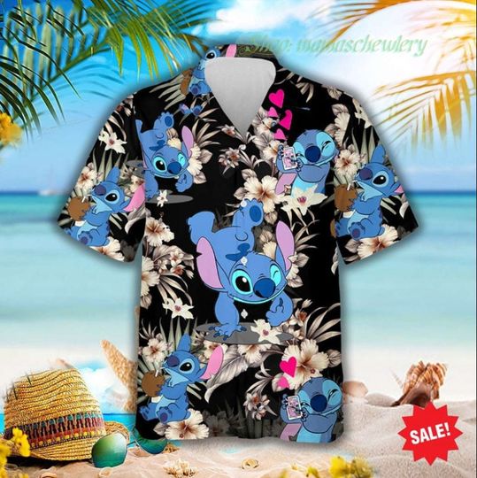 Lovely Stitch Cartoon Hawaiian Shirt/ Lilo And Stitch Hawaii Shirt