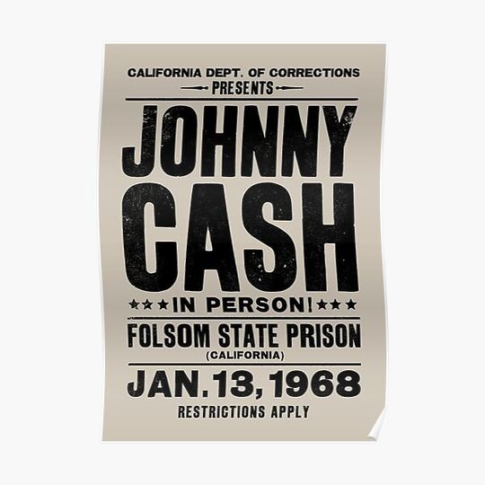 Johnny Cash Vintage Folsom Prison Concert Poster Premium Matte Vertical Poster