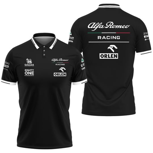 alfa romeo racing logo black polo shirt fan racing car