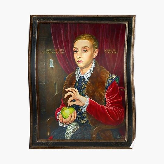Boy With Apple Painting with painted  Premium Matte Vertical Poster