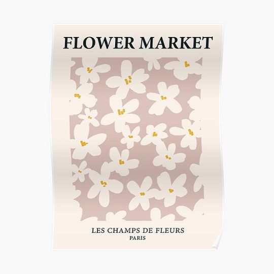 Flower market print, Paris, Neutral art print, Posters aesthetic, Beige flowers, Boho, Cottagecore Premium Matte Vertical Poster