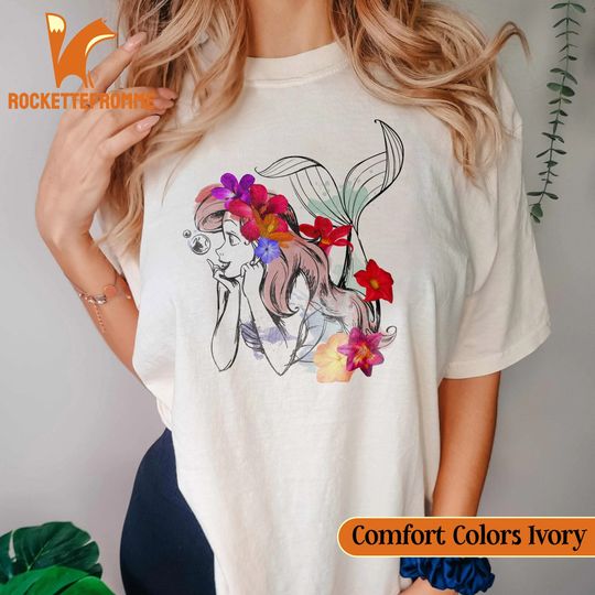 The Little Mermaid Floral Watercolor Shirt, Disney Pixar Shirt