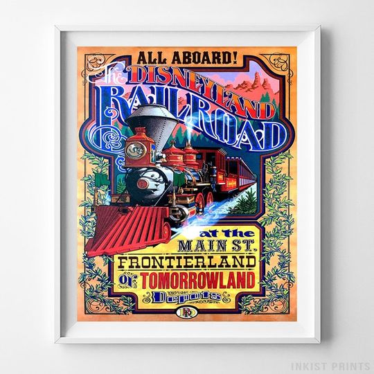 Railroad at Main St, Disneyland Poster, Tomorrowland Art, Vintage Disney Poster