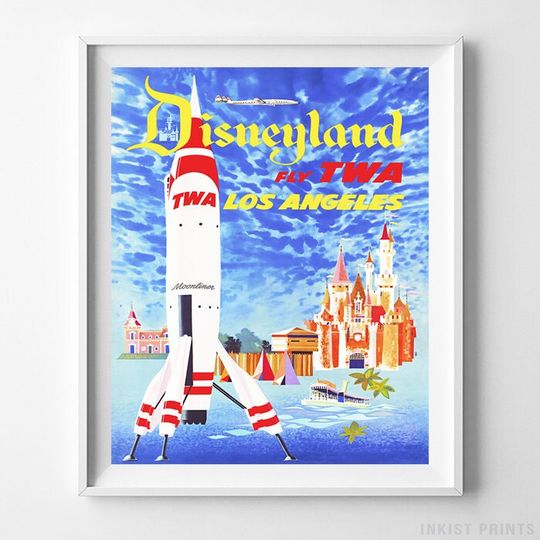 Disneyland Poster, Vintage Fly TWA, Los Angeles, Disneyland Poster