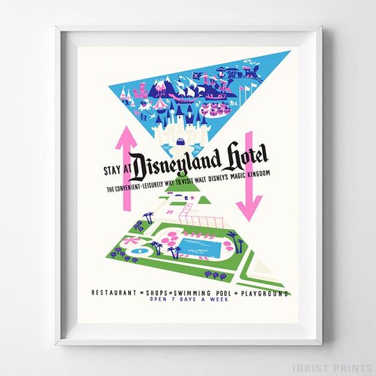 Disneyland Poster, Stay At Disneyland Hotel Print, Disney Gift Poster