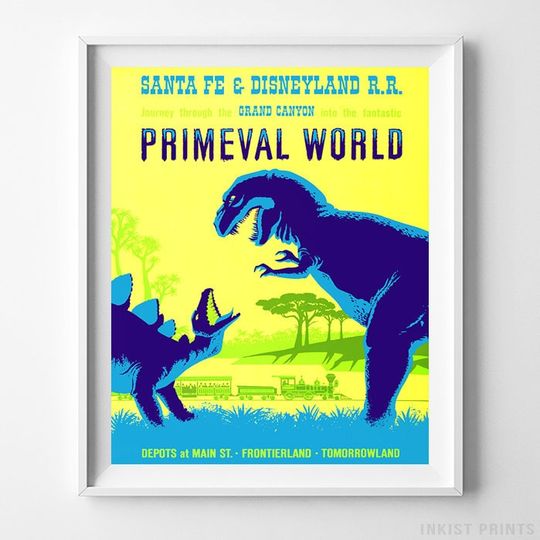 Vintage Disneyland, Dinosaur Art, Disneyland Print, Disneyland Vintage Poster