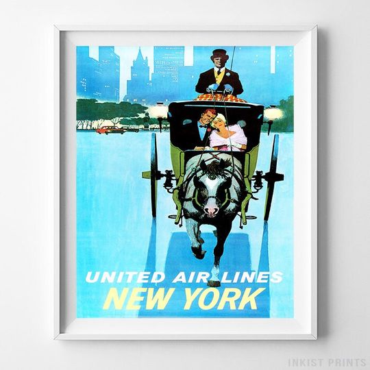 Disneyland Poster, United Air Lines Print, Disney Gift, Nursery Artwork