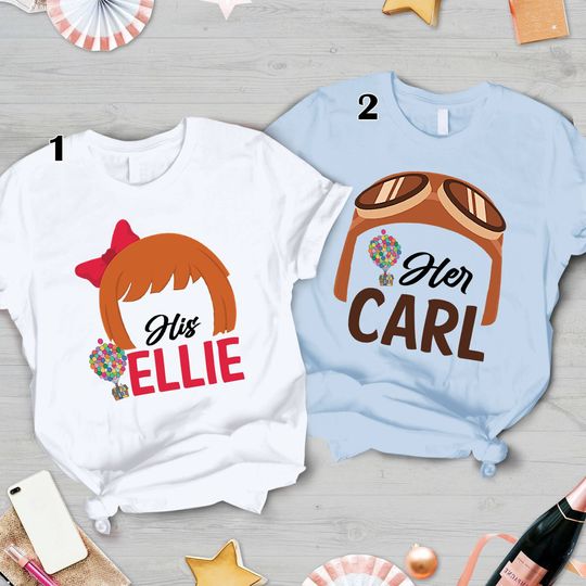 Carl and Ellie Couple Matching Shirts, His and Hers Disney Honeymoon Vacation T-shirts