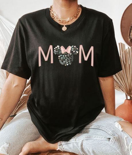 Disney Minnie Mouse Spring Florals Mom T-Shirt, Mickey and Friends,Family Matching Tee
