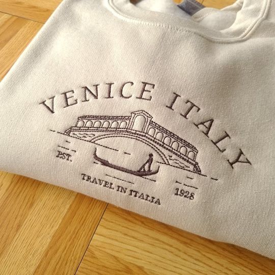 Discover Venice Italy Embroidered Sweatshirt, Italy Crewneck, Vintage Venice Sweatshirt, Vintage Sweatshirt