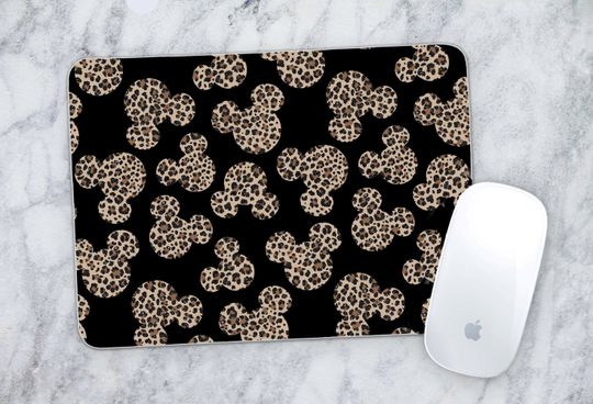 Disney Leopard Animal Print Mickey Head Black Background Mousepad